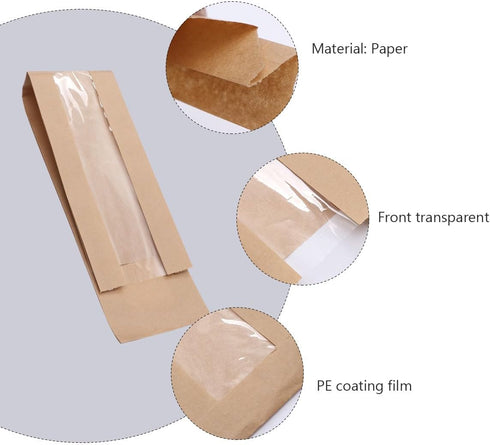 ARTSEWPLY 25pcs Kraft Paper Bread Bags with Window, Food-grade Kraft Paper, Natural Brown, Long Bread Storage