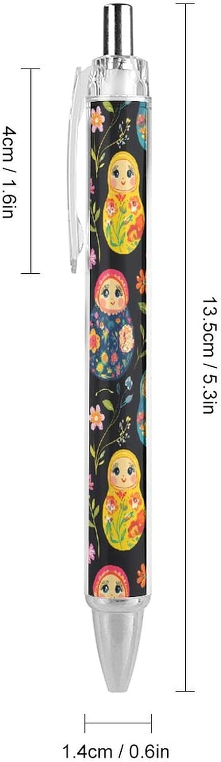 Generic 1 Russian Nesting Dolls Flowers Funny Retractable Ballpoint Pen Black Ink Smooth Writing Pens Personalized