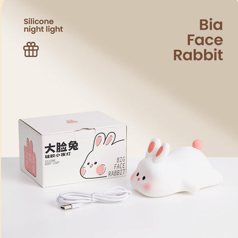 Dimmable Bunny Lamp, Rabbit Night Light with Timer, Soft Silicone Big Face Bunny Easter Gifts, Rechargeable LED Nursery