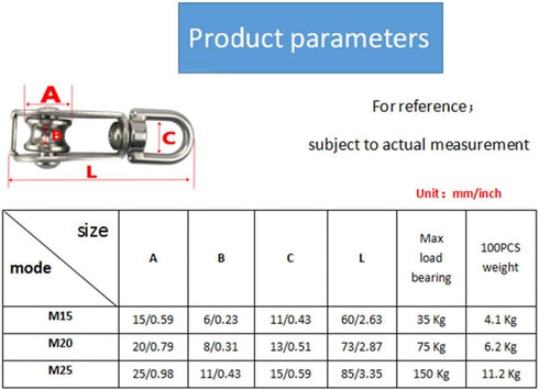 Stainless Steel Wire Rope Crane Pulley Block M15 - 6Pcs Single Pulley Block Hanging Wire Towing Wheel