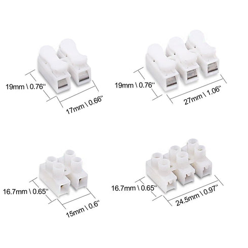 100Pcs 2P CH2 + 3P CH3 Quick Connector Spring Wire Connector - Screw Terminal Barrier Block for LED Strip Light Wire