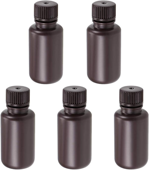 uxcell 50ml/1.7oz Plastic Lab Chemical Reagent Bottle, Small Mouth Liquid Storage Container, Brown 5pcs