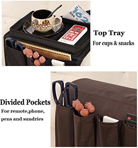 IPENNY Couch Sofa Armrest Organiser - Cup Holder Tray, Bedside Storage Pocket Bag for Cellphone, Tablet, Snacks