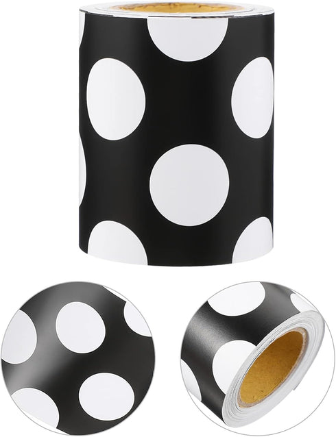 Ciieeo Work Desk Decor, 5M Black and White Dot Bulletin Board Borders for Wall Art Decor