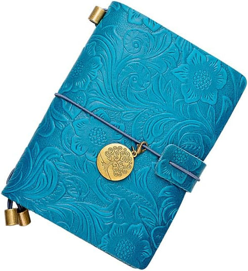 Refillable Leather Journal, Handmade Blue Notebook with Bookmark, Vintage Sketchbook for Writing and Travel