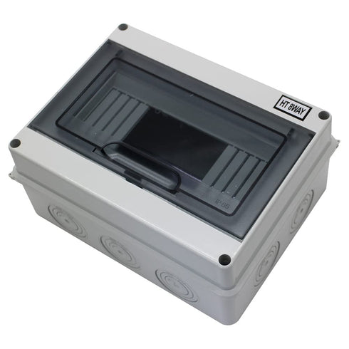 Distribution Protection Box with DIN Rail, IP65 ABS Transparent Cover, 8 Way Power MCB Distribution Box for Indoor