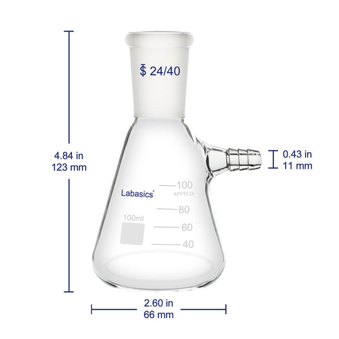 100 ml Filtering Flask with 24/40 Standard Taper Joint, High Borosilicate Glass Filter Flask, Bolt Neck with Tubulation