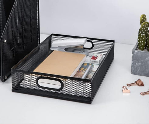 Elsjoy 2 Pack Desk Drawer Organizer Tray, Metal Mesh Storage Tray with Handle