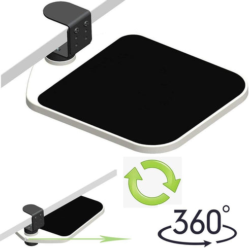FUZADEL 360 Mouse Platform Clamp On Under Desk Adjustable Mouse Tray Mount Swivel Desktop Shelf Wrist Rest Rotating