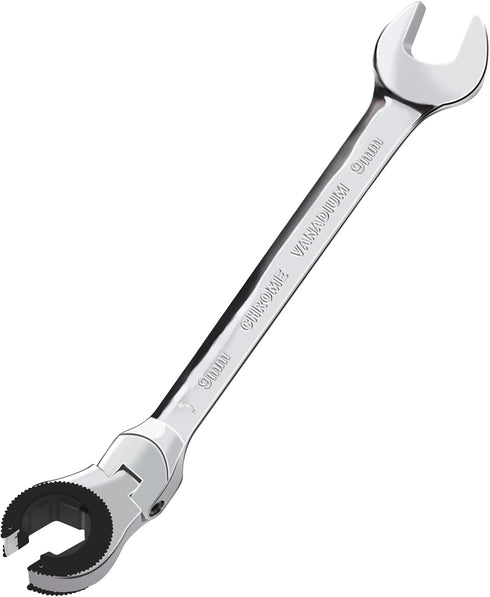 1 PC 9mm Open Flex-Head Ratcheting Wrench - Metric Ratcheting Spanner with 83 Teeth, Chrome Vanadium Steel