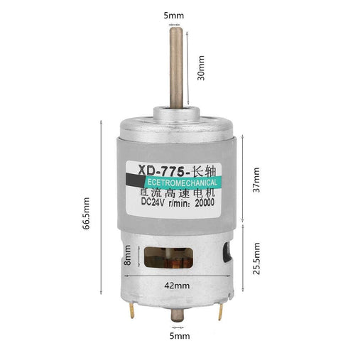 775 DC Motor, DC 24V/20000RPM 80W High Speed Low Noise High Torque Motor Extension Shaft Motor(24V20000RPM)