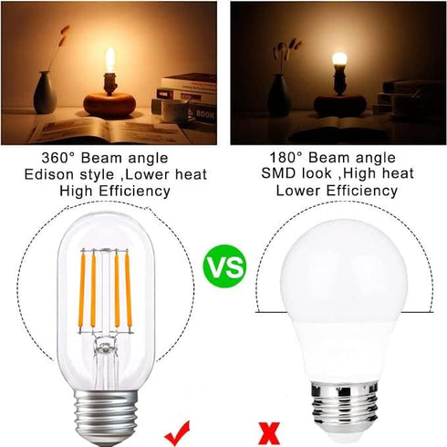 LED Tubular Bulb 4W, E26 Clear Edison Bulb, 40W Equivalent, 400 Lumens, 2700K Warm White, 6 Pack