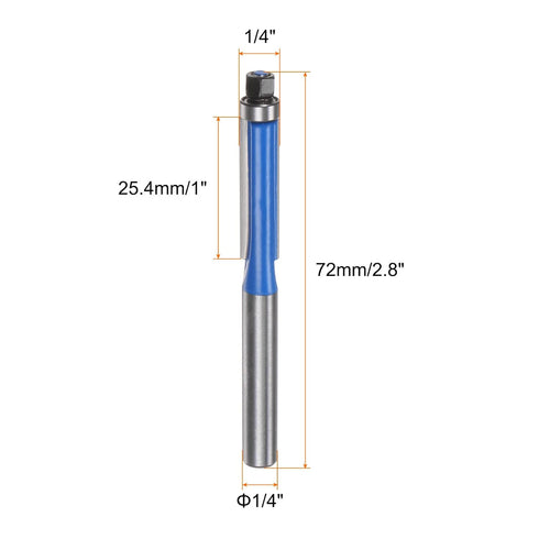 2pcs 1/4" 1/4" 1" Trimming HARFINGTON Flush Trim Router Bit Shank Dia Cutting Depth Top Bearing Flush Straight Cut