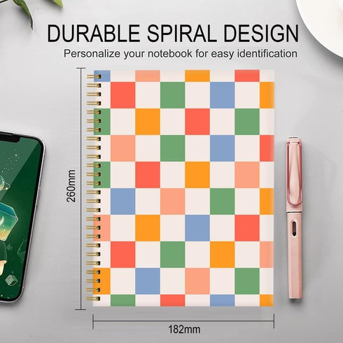 Spiral Journal Notebook for Women,A5 College Ruled Notebooks 6"x 8.4", 120 Pages Lined Journal with Premium Thick Paper,Perfect for School Office Home Gifts(Retro Colorful Checkered)