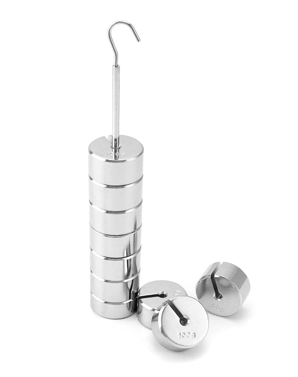 QWORK Lab Slotted Mass Set, Chromium-Plated Metal Weights, Total 1000g - Includes 9 Weights (100g Each) & Hanger