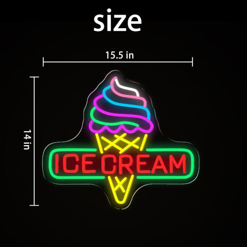 SSGLABSIGN Frozen 15.5X14" Ice Cream Cone LED Neon Sign, USB Powered Neon Lights Sign for Business Decoration, Open