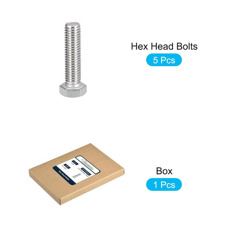 Hex Bolts 5Pcs (1/2-13x2") - 316 Stainless Steel UNC Fully Threaded Hex Head Screw Bolt for Furniture Repair, Silver