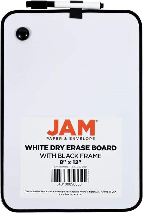 JAM PAPER Magnetic Dry Erase Foam Boards, 8 x 12 with Black Board Marker, Black Border, Sold Individually