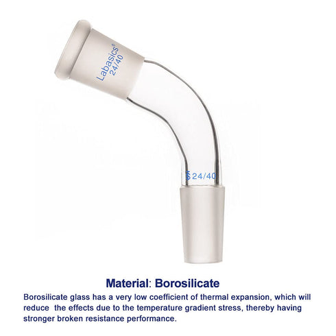 Glass 105 Degree Distillation Adapter, Borosilicate Bent Adapter with 24/40 Joints for Lab Supply