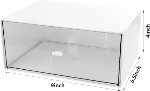 Desk Drawer Organizer, Stackable Plastic Storage Drawers for Makeup and Bathroom Accessories, Large (White).