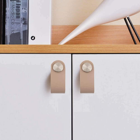 2Pcs Genuine Leather Dress Drawer Pull Loop Cupboard Handles Mordern Cabinet Knobs with Screws for Home Office Kitchen Living Room Bedroom Children's Room(Natural, Screw Length: 0.98 Inch) by Kelendle
