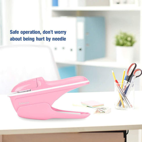 Stapleless Stapler, Pink Staple Free Stapler No Staple Stapling Machine Paper Binding Hand Tool for Office School, Comfortable Handle by Tyenaza