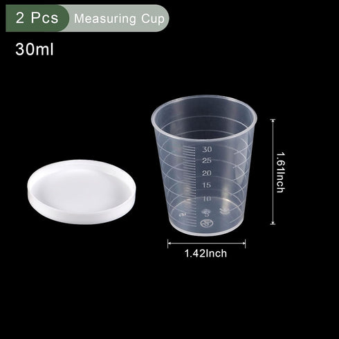 YOKIVE 2 Pcs Plastic Beaker, Laboratory Use | Liquid Measuring Cup with Lid, Great for Lab, Kitchen, Daily Use (Clear White, 30ML)