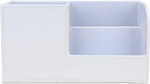KINGFOM White Desk Organizer Caddy - Multi-function Pu Leather Storage Box for Office Supplies, Pens, Cell Phone,