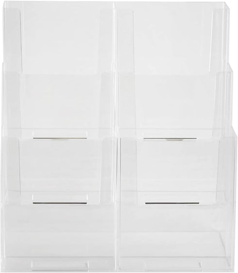 Dazzling Displays Acrylic Stand 3 Tier, 6 Pocket for 4 by 9 Material, Clear Countertop Organizer Tray