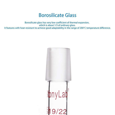 stonylab Glass 19/22 Straight Laboratory Adapter, Borosilicate Glass, 30mm Between Two 19/22 Ground Joints
