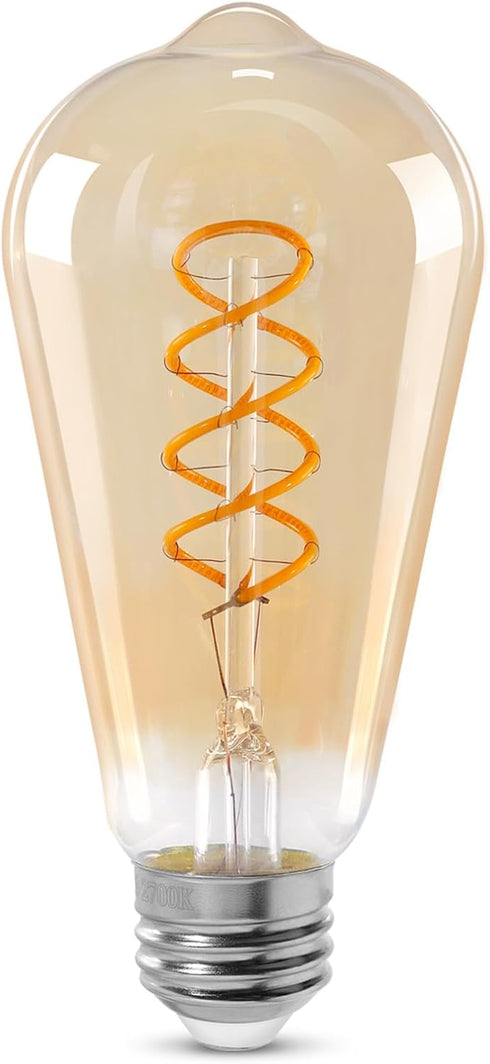 Decoaui ST64 LED E26 Vintage Edison Light Bulbs, Light Amber Glass, Dimmable, 4W(40W