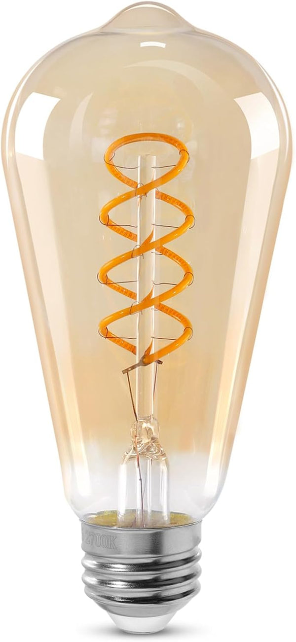 Decoaui ST64 LED E26 Vintage Edison Light Bulbs, Light Amber Glass, Dimmable, 4W(40W