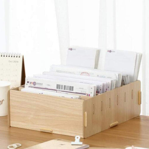 YARNOW Wood File Organizer with 7 Adjustable Dividers, Document Letter Mail Tray for Office Storage