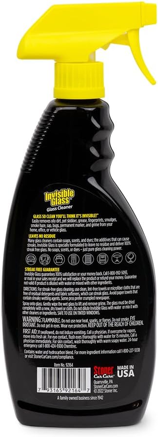 92164-3PK Ammonia-Free, 22 oz (Pack 3) Invisible Glass Premium Glass Cleaner Spray for Car Windshields and Windows