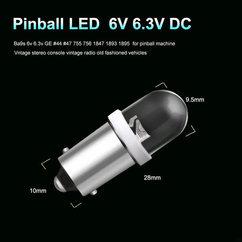 Keiurot GE44 47 756 755 Ba9s LED Bulbs, 20-Pack, Pinball Machine Light Bulb, Fits Fender 1893 1895, 6V DC White