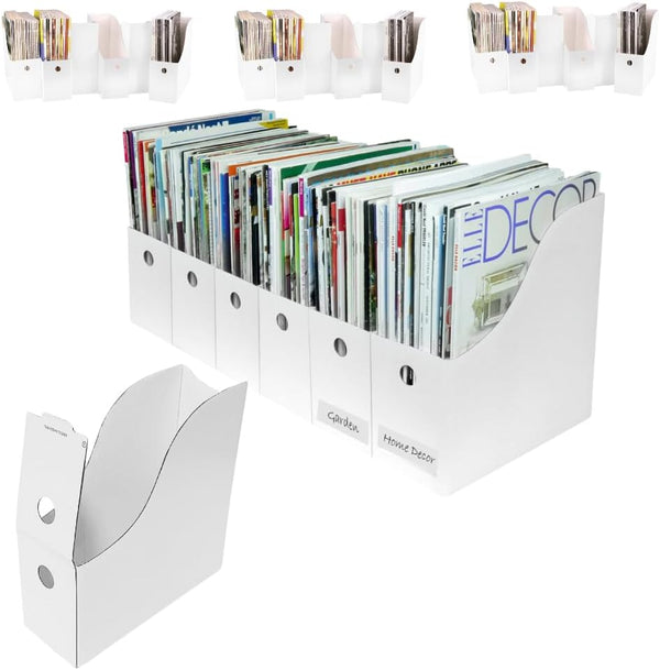 Evelots Magazine File Holder - Set of 24 White, Office Desk Organizer, Sturdy Cardboard with Double Front Panel