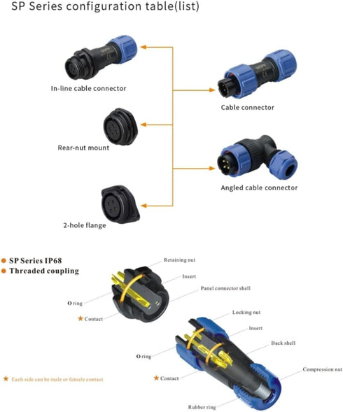 Eonvic Weipu SP21 12 Pin Panel Mount Aviation Plug Socket Waterproof IP68 Connector for Industrial Circular Solar