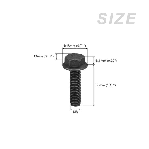 Flanged Hex Head Bolts (M8x30mm) 20pcs, Hexagon Serrated Flange Bolt Fully Thread Screw - for House Construction Hardware Fasteners
