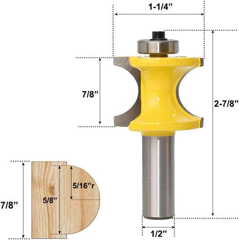 Set 5 Set 1/8" 3/16" 1/4" 5/16" 3/8" 1/2 Inch of Half Round Bullnose Router Bits Woodworking Milling Cutter Tool