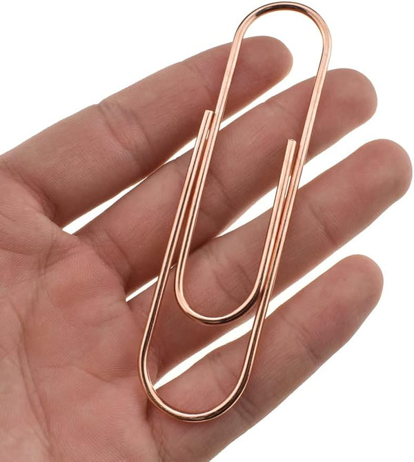 HAHIYO Paper Clips, Sturdy 4 Inches Length, 14 Pack Heavy Duty Rust Proof Reusable Metal Bright Rose Gold