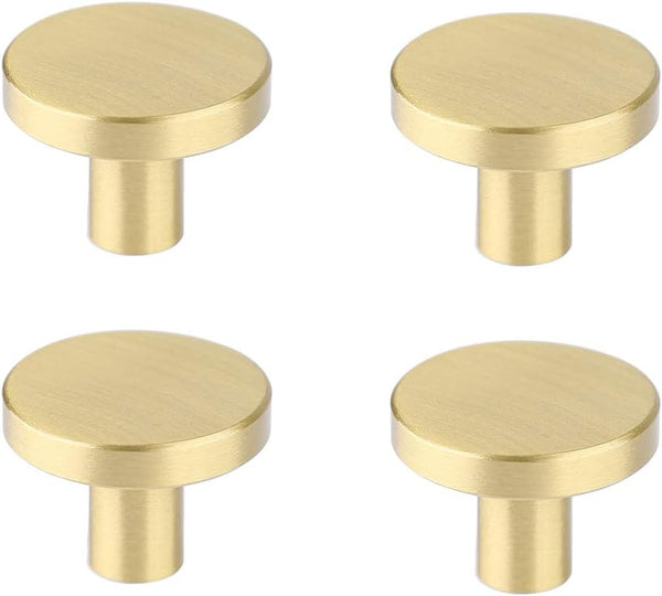 RZDEAL 4Pcs Solid Brass Round Dresser Drawer Knobs and Pulls, Simple Decorative Kitchen Cabinet Door Handles