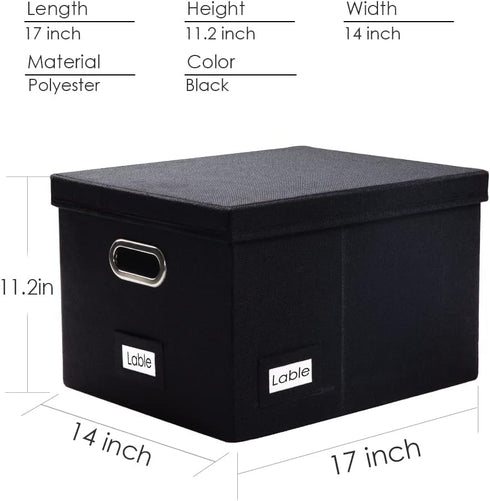 PRANDOM File Organizer Box, Set of 1 Collapsible Decorative Linen Filing Storage for Letter/Legal Size, Black