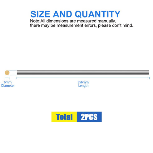 Glarks 2Pcs 6mm x 356mm Stainless Steel Solid Metal Round Rod for DIY RC Model Car, Helicopter, Airplane