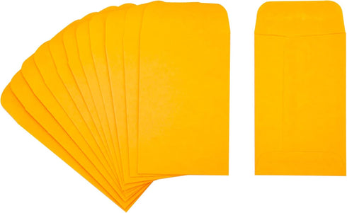ESSENTIAL #1 100 Piece Coin Envelopes, 2.25" x 3.5" with Gummed Flap, Small Parts Envelope for Home Office Use (Yellow