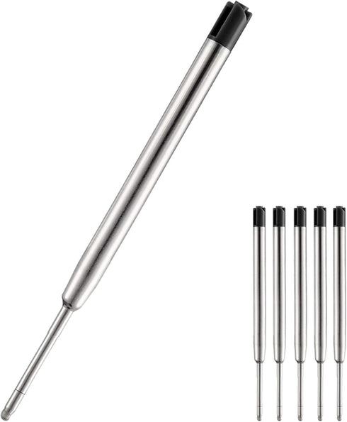 HeTaoCat Black Ink Refill Pack of 5, Replaceable Ballpoint Pen Refills, Medium Point Metal Refill (Black)