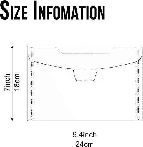 Hukado Clear Plastic Envelopes, 60 Pcs 9''x7'' for Cash, Photo & Document Storage, Reusable Waterproof Holder