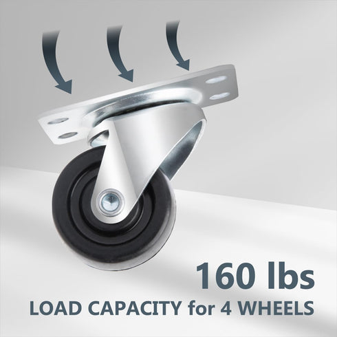 2 Inch Set 4 160 lbs (17210) POWERTEC Swivel Caster Wheels of with Loads, Heavy Duty Plate Casters, Rubber Castor
