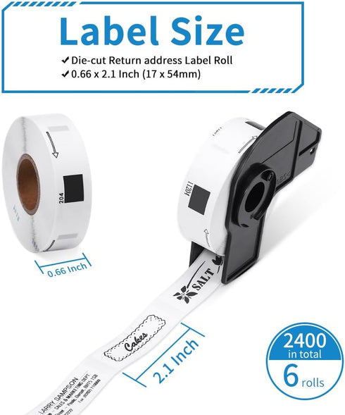 MarkDomain Return Address Label, Compatible Brother DK 1204, 0.66 in x 2.1 in, 400 Labels/Roll, 6 Rolls + 1 Frame