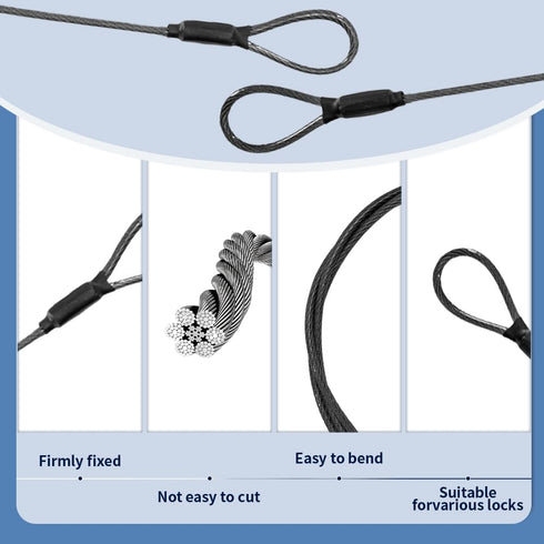3.3mm (1/8 Inch) Cable-3ft Lock(Balck*2, 3ft-(2Pack) Outdoor Travel Security Luggage Lock Safety Wire Flexible Steel