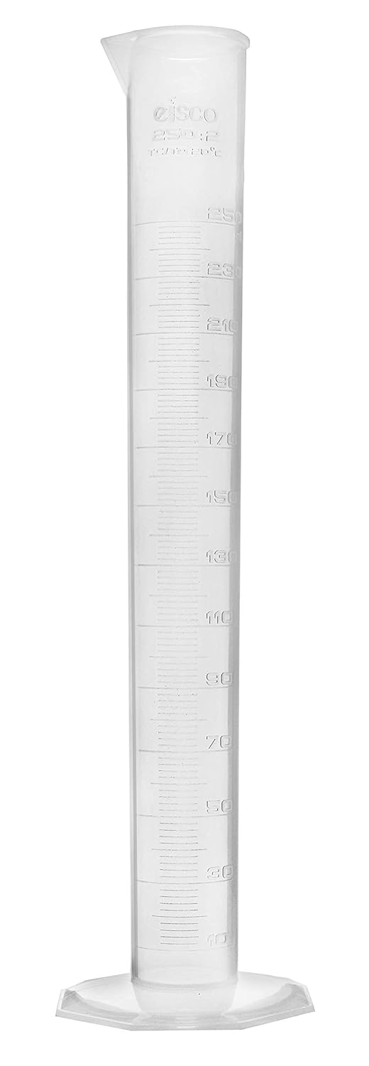 EISCO Graduated Cylinder, 250mL, Class B Tolerance, Octagonal Base, Polypropylene Plastic